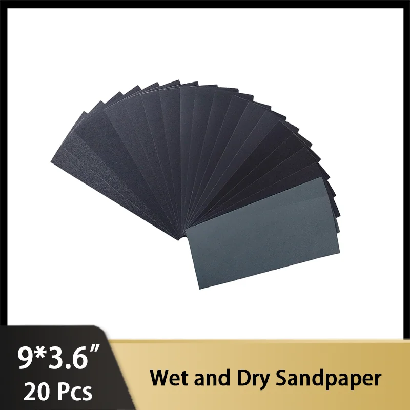 

9 × 3.6" Wet and Dry Sandpaper Variety Pack 20Pcs Assorted 120-3000 Grits for Wooden Furniture Metal Automotive Sanding