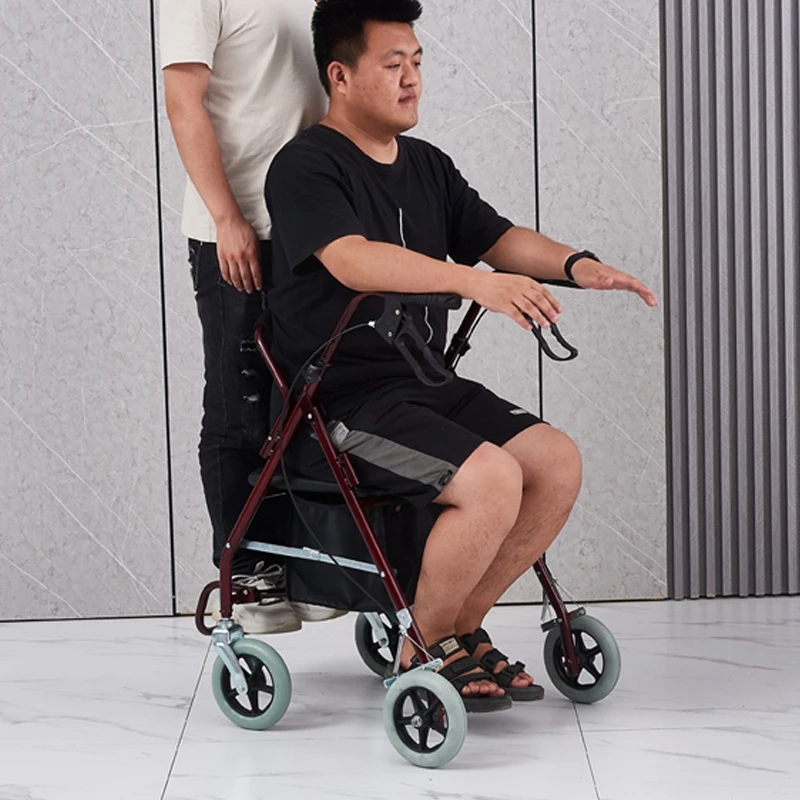 Foldable 4-Wheel Senior Shopping Cart with Seat And Storage Basket Elderly Sit-and-Push Leisure Grocery Carrier for Market Visit