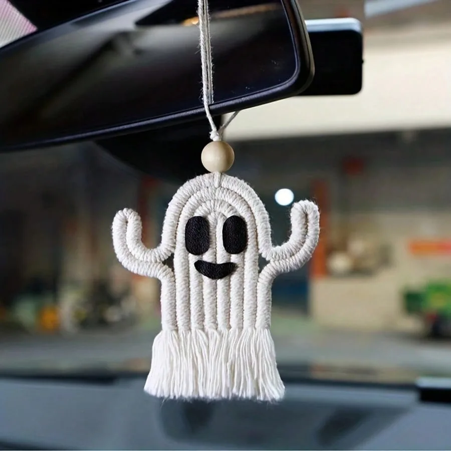 1pc Handcrafted Woven Ghostly Tassel Decoration, a Distinctive Horror-Themed Pendant, Perfect for Halloween Craft Art Car Embellishment