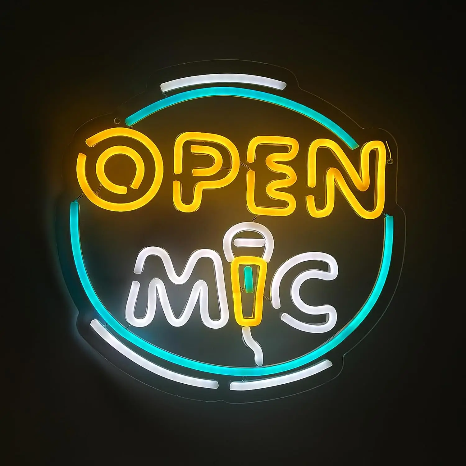Open Mic Neon Sign USB Neon Light Microphone LED Music Wall Light for Bar Pub Karaoke Party Bedroom Man Cave Decor Gift