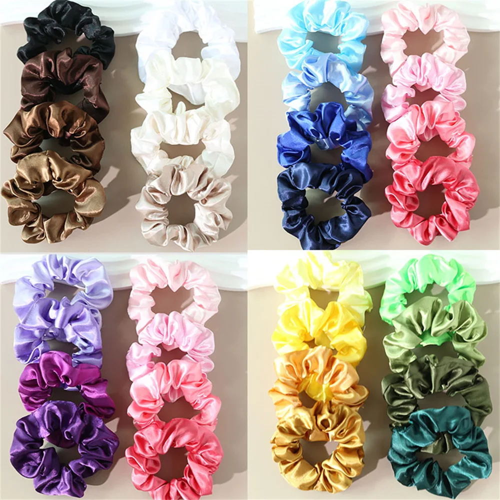 

8PCS Set of Multi-color Silk Large Intestine Hair Band Simple and Versatile French Headband Ponytail Hair Band for Women