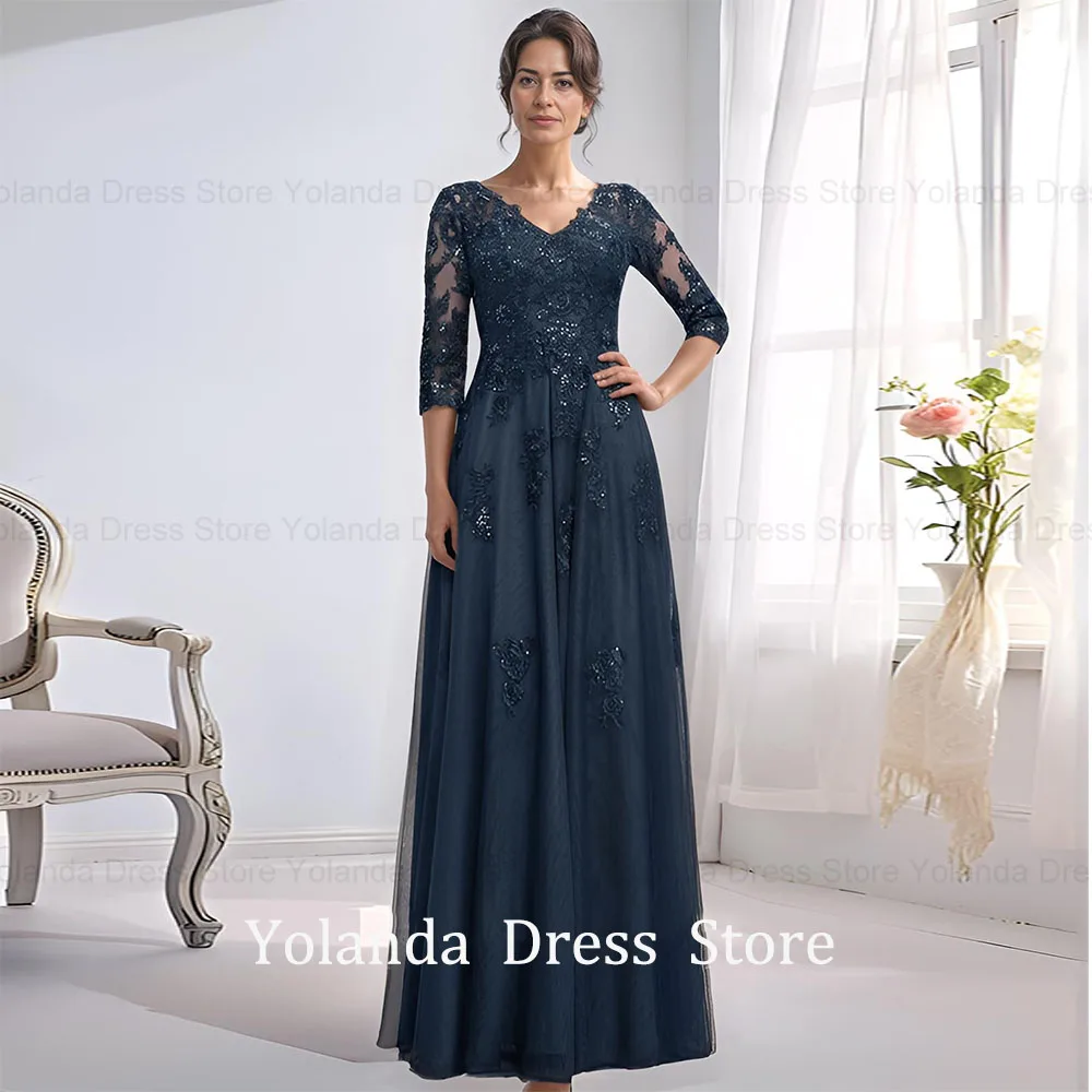

Yolanda Customized 2026 Elegant Mermaid Mother of The Bride Dresses 3_4 Sleeves Chiffon Lace A Line Long Formal Evening Gowns