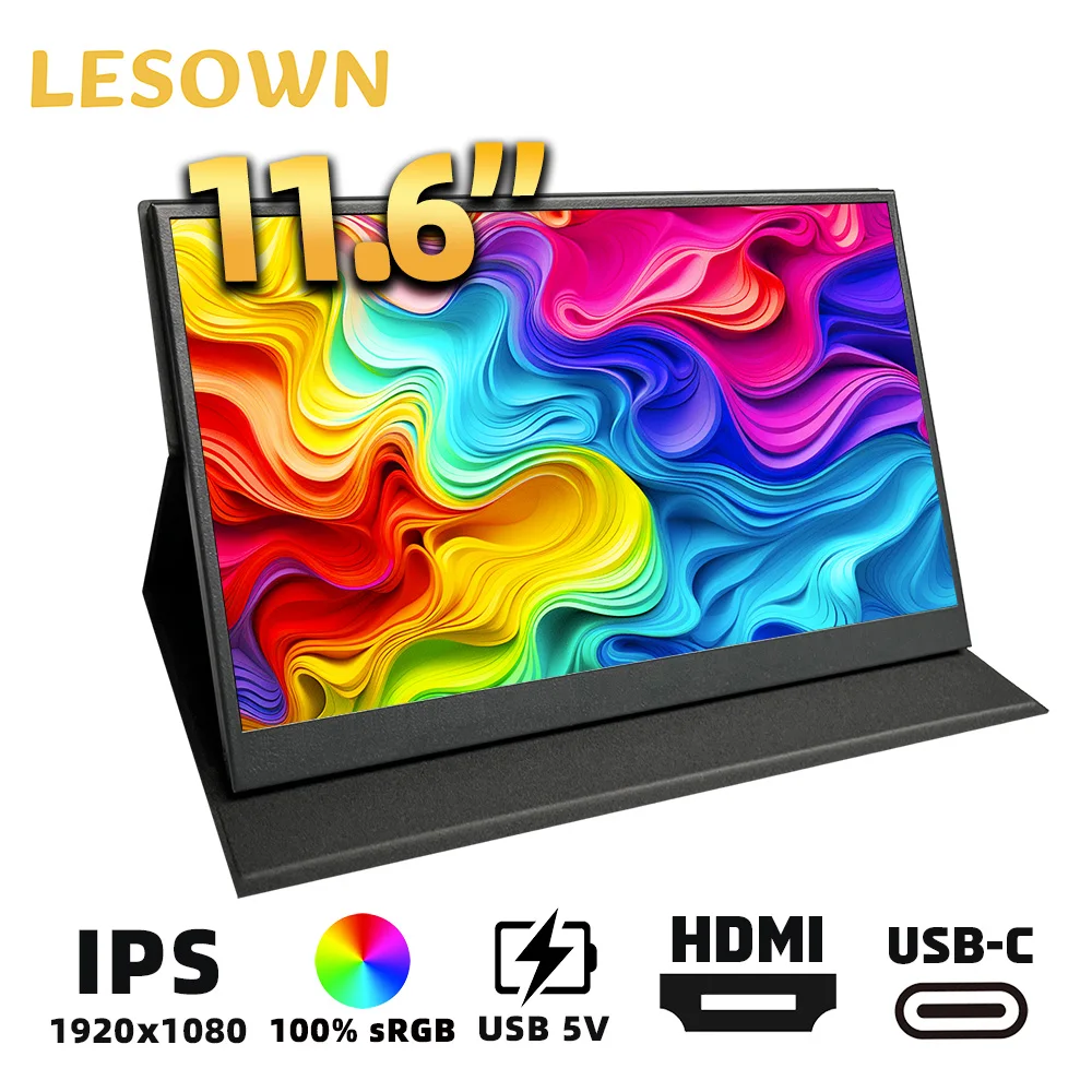 LESOWN 11.6 Inch Portable USB-C Monitor 1920x1080 IPS LCD External Display Secondary Screen for Laptop PC Gaming Plug-and-Play