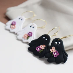 2025 New Fashion Halloween Ghost Flowers Hoops Earring Trendy Ghost Hoop Earrings Polymer Clay Pendant Earrings Jewelry Gifts