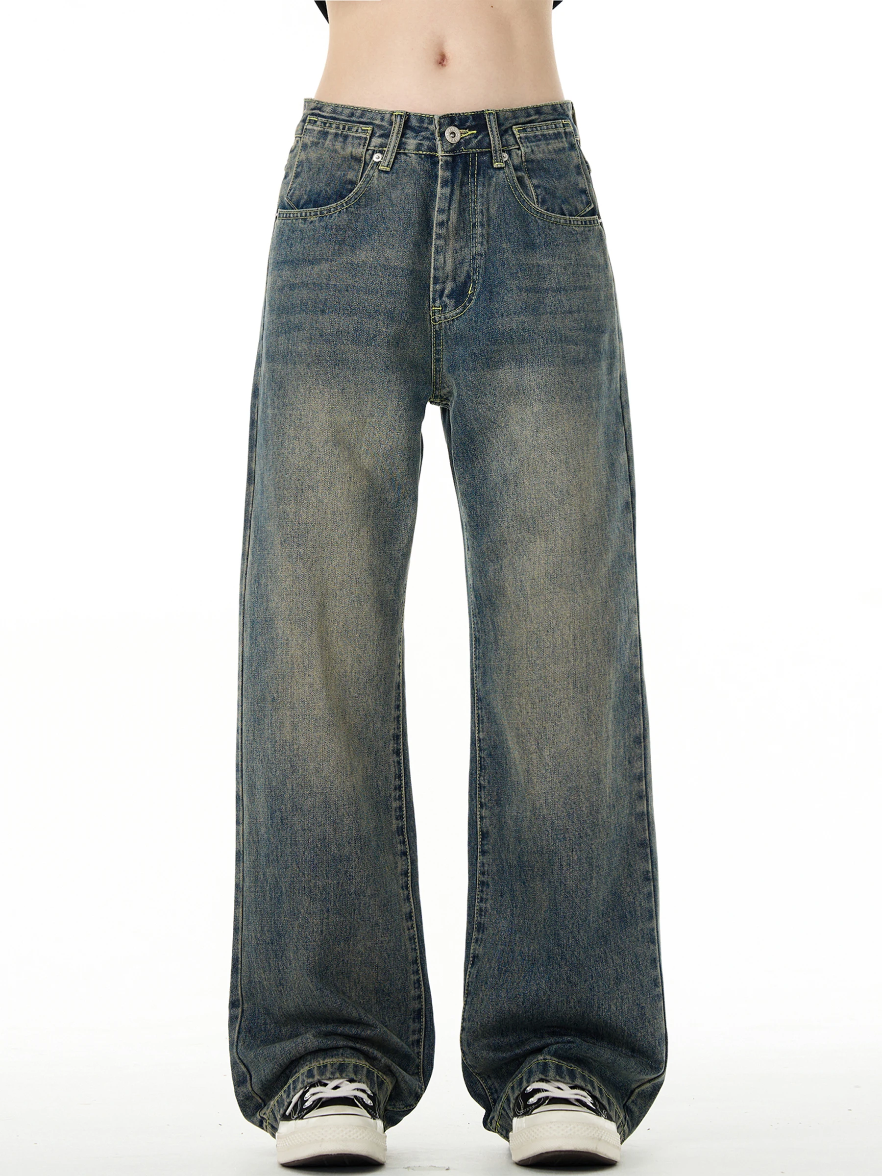 

Мужские джинсы MADWITCH в американском стиле ретро с прямыми штанинами, повседневные простые длинные брюки свободного покроя High Street