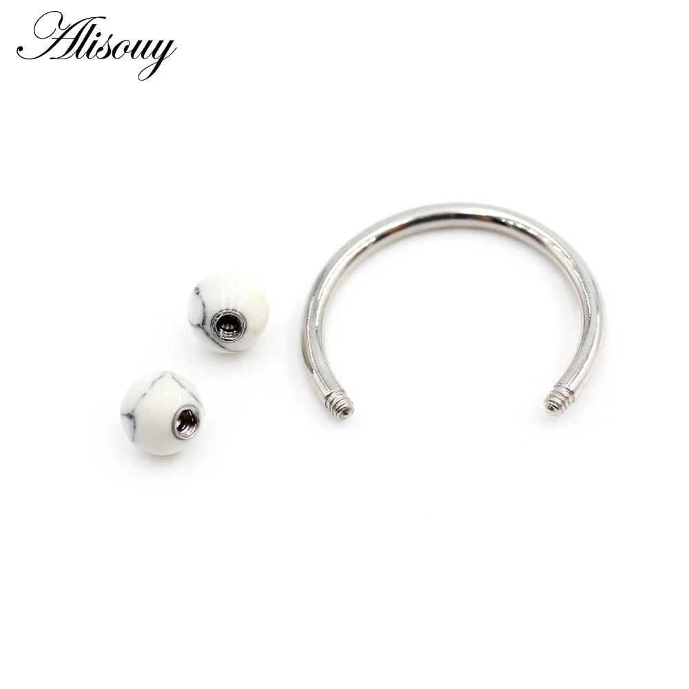 Alisouy 1PC Stainless Steel Natural Stone Horseshoe BCR Captive Septum Nose Ring Ear Guauge Nipple Ring Piercing Body Jewelry image 6
