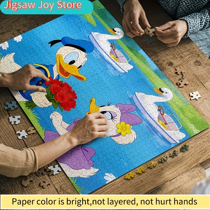 2D Flat, 1000pcs Disney Donald & Daisy Duck Puzzle - Sailor Donald & Purple Daisy Valentine' Lake Scene, Frameless Wall Pictur