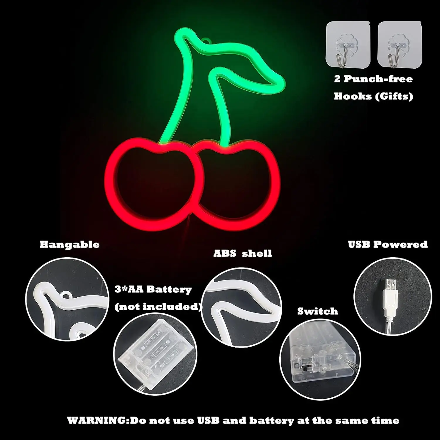 Insegna luminosa al neon ciliegia Luce al neon alimentata tramite USB/batteria per la casa Bar Cucina Sala Cafe Decorction Regalo Luce notturna