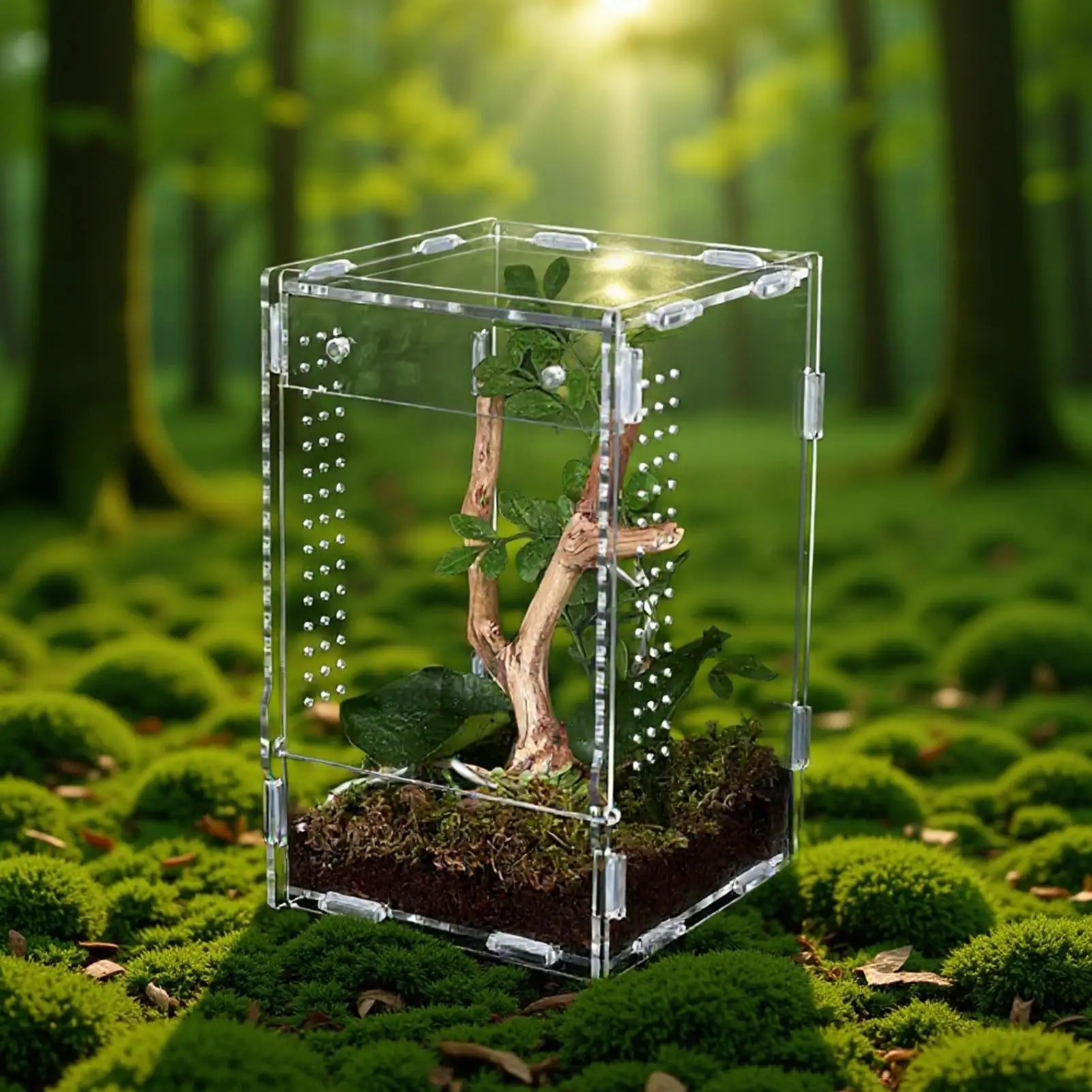 Acrylic Reptile Terrarium, Transparent Pet Enclosure Tank with Ventilation, Clear Habitat Cage for Lizards Spiders