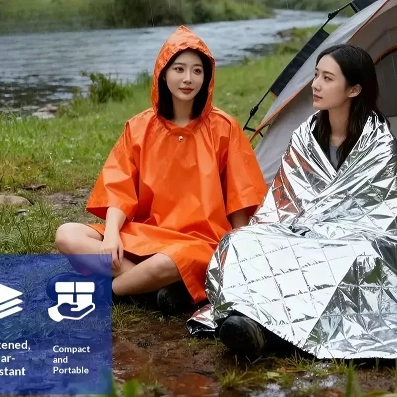1-10PCS Lightweight Essential Emergency Waterproof Windproof Thermal Reflective Rain Poncho Survival Blanket for Adult Travel