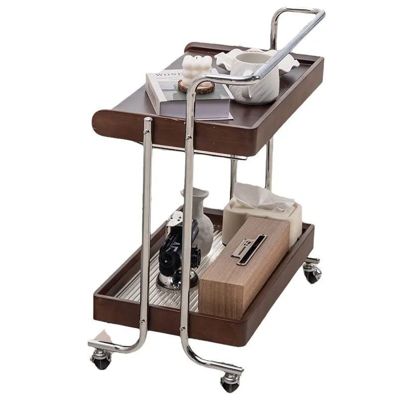 

Medieval solid wood trolley, movable side shelves, snacks storage and storage