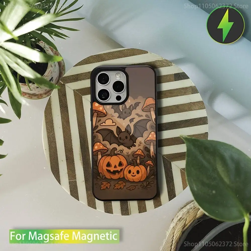 Capa de telefone de Halloween de arte de terror para iPhone 16,17,15,14,13,12,11,Pro,Max,Plus,Mini,Magsafe, capa de carregamento magnético sem fio
