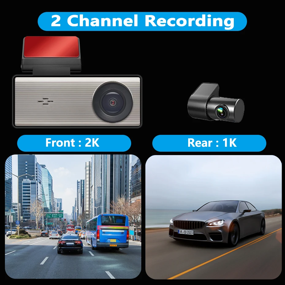 3.16 Inch WIFI ADAS Car DVR Dash Cam Dual Lens 2 Cameras Front 2K Auto Night Vision Rear Ultra 1K Video Recorder Wide Angle