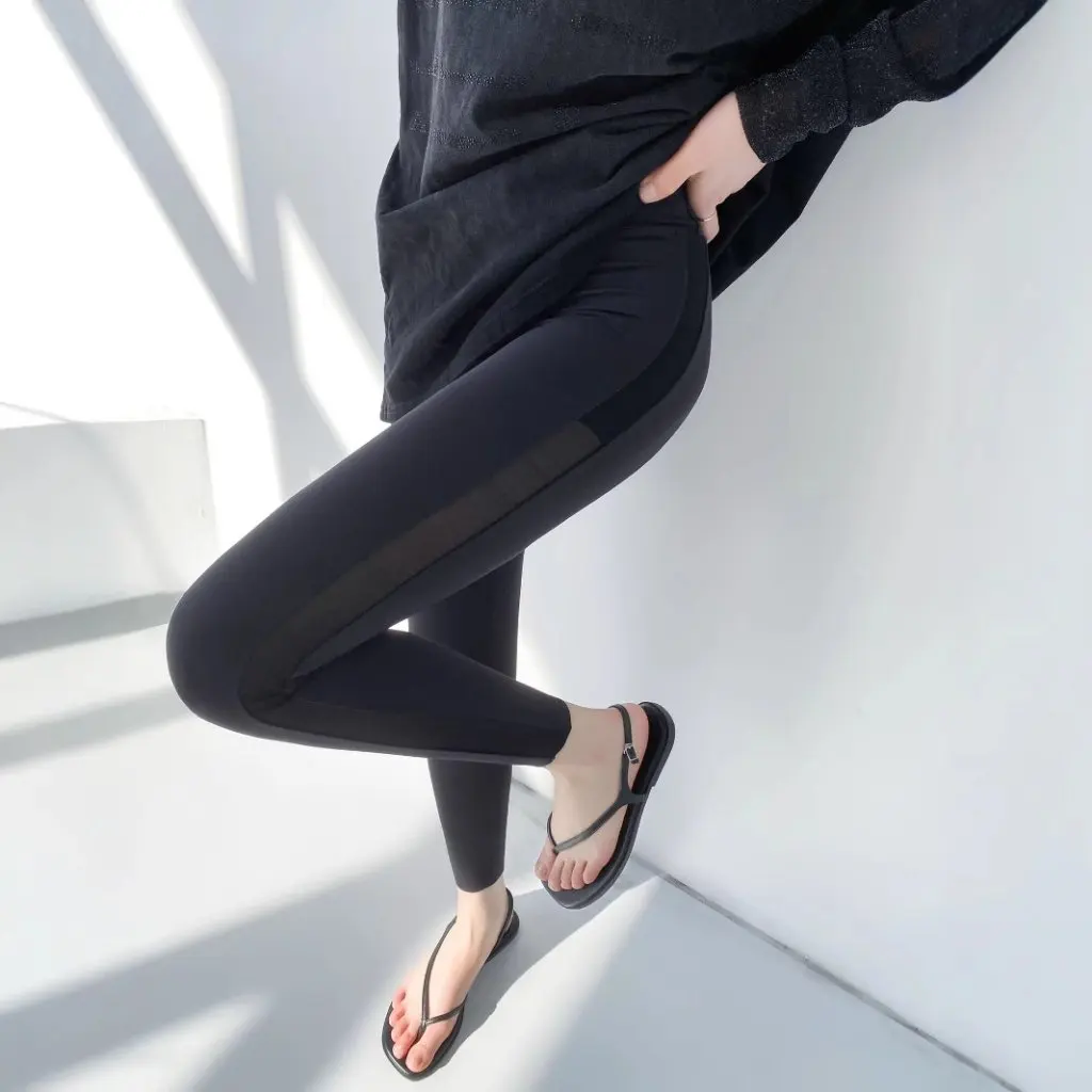 

Women's Summer Thin Mesh Leggings Breathable Stitching Fake Meat Cropped Pants Trendy Shark Pants