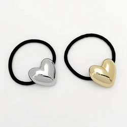 Simple Metal Gold Silver Color Heart Hair Bands For Women Hairbands Elastic Scrunchies Hair Ropes Fashion Hair Accessories