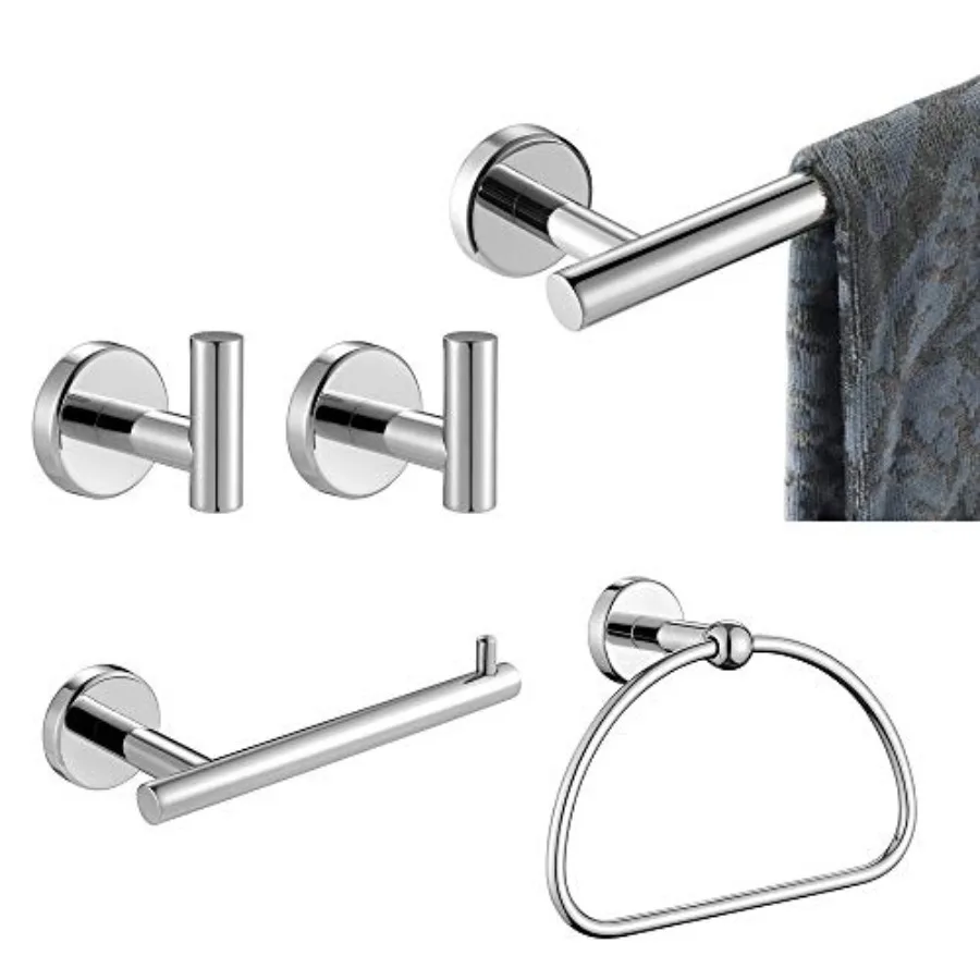 

Bathroom Hardware Set 5-Piece Bath Accessories Set Polished Wall Mount Includes 24 in Towel Bar 7 in Towel Ring Toilet Paper Ho