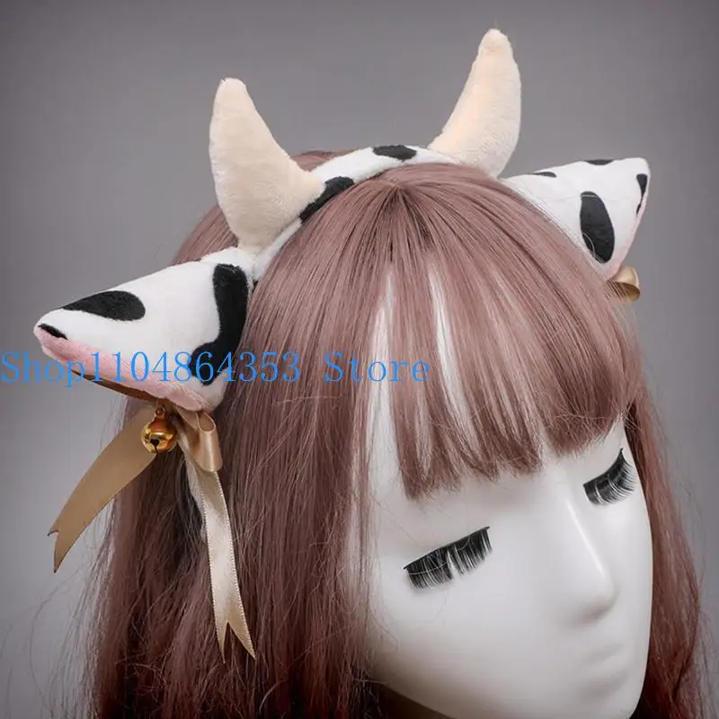 652F Cow Animal Headwear Adult Kids Bowknot Cosplay Halloween Hair Hoop