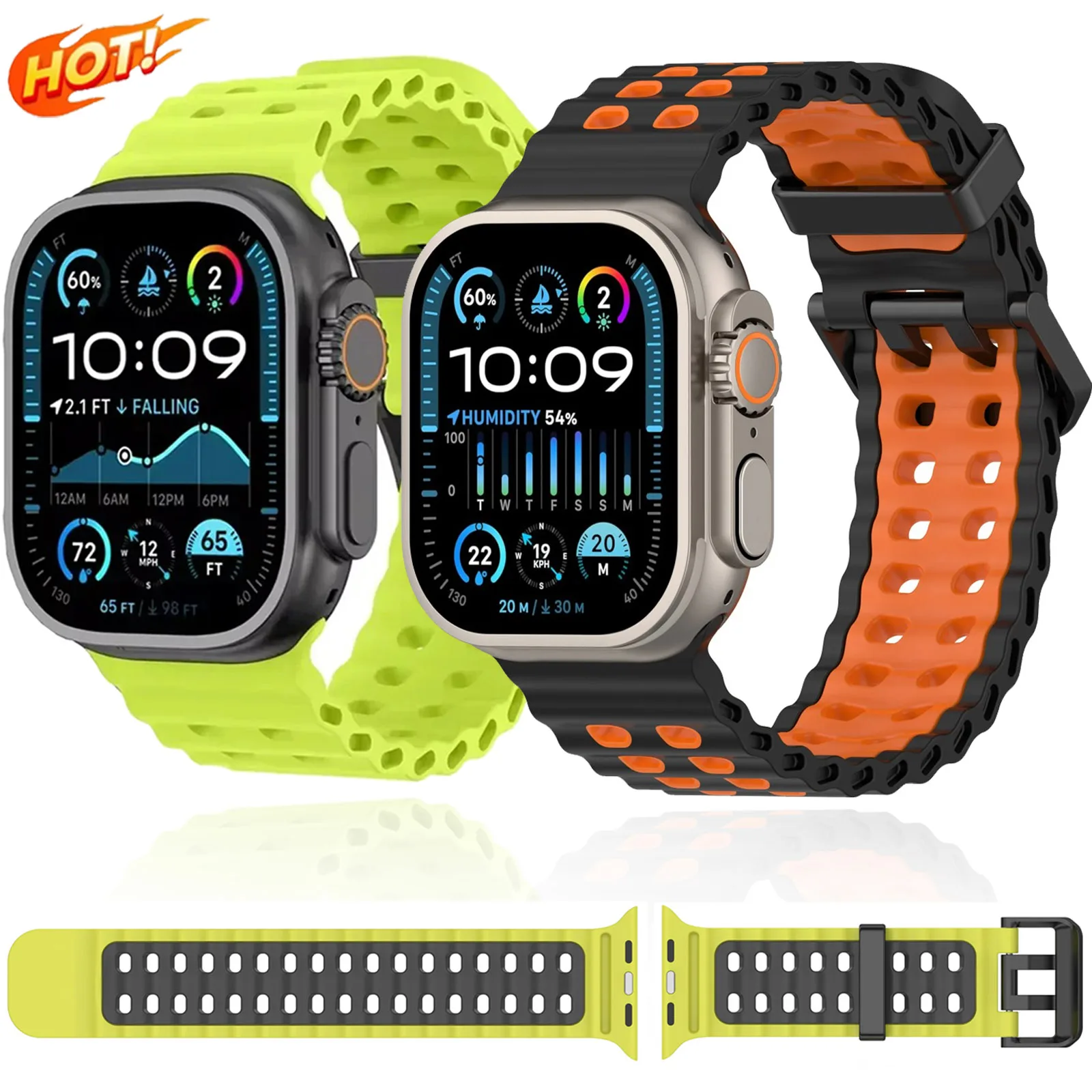 

Ocean Silicone Strap for Apple Watch Ultra 2 49mm Band Breathable Bracelet for iWatch Series 10 46mm 9 8 7 6 SE 45mm 44mm Strap
