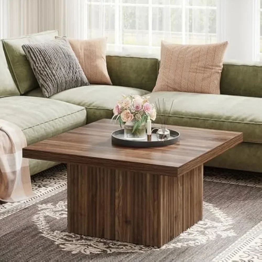 /-Coffee Table, 31.5-Inch Engineered Wood Coffee Tables for Living Room, Vintage Brown Center Tables, Large Cocktail Table, Brow