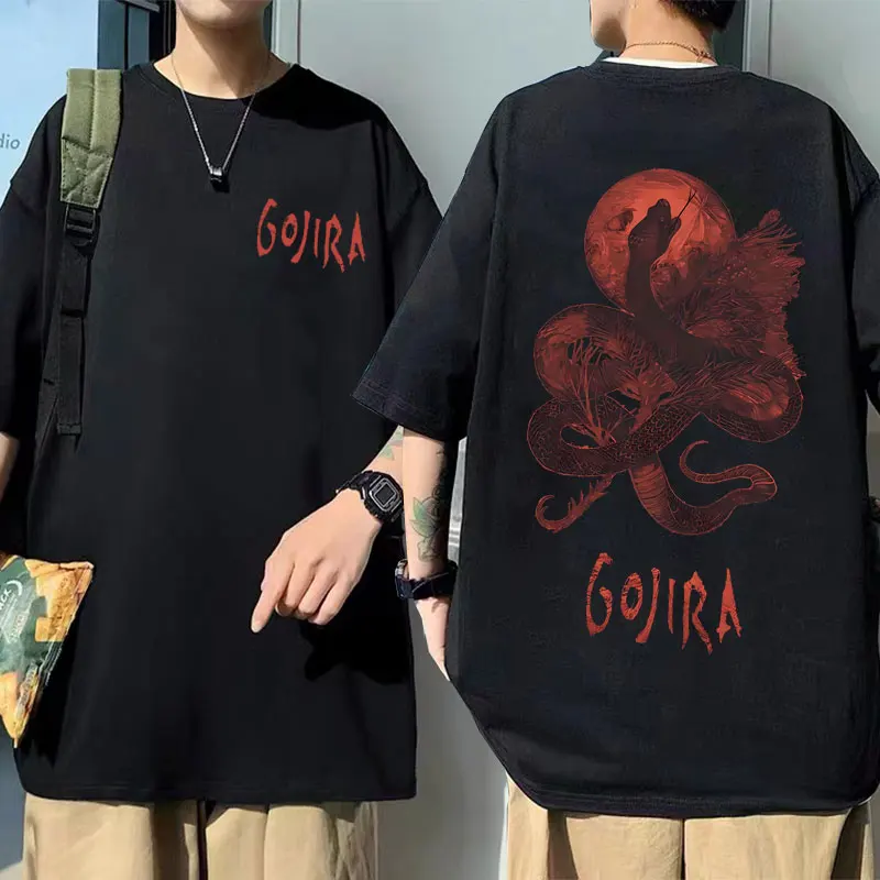 Rock Metal Band Gojira T-shirt From Mars To Sirius Flying Whales Snake Print T Shirts Men Women Fashion Oversized Cotton Tshirt