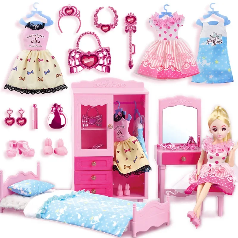 

High Quality doll house dollhouse accessories furniture simulation Wardrobe bed dresser Play house Interactive Toy girl gift