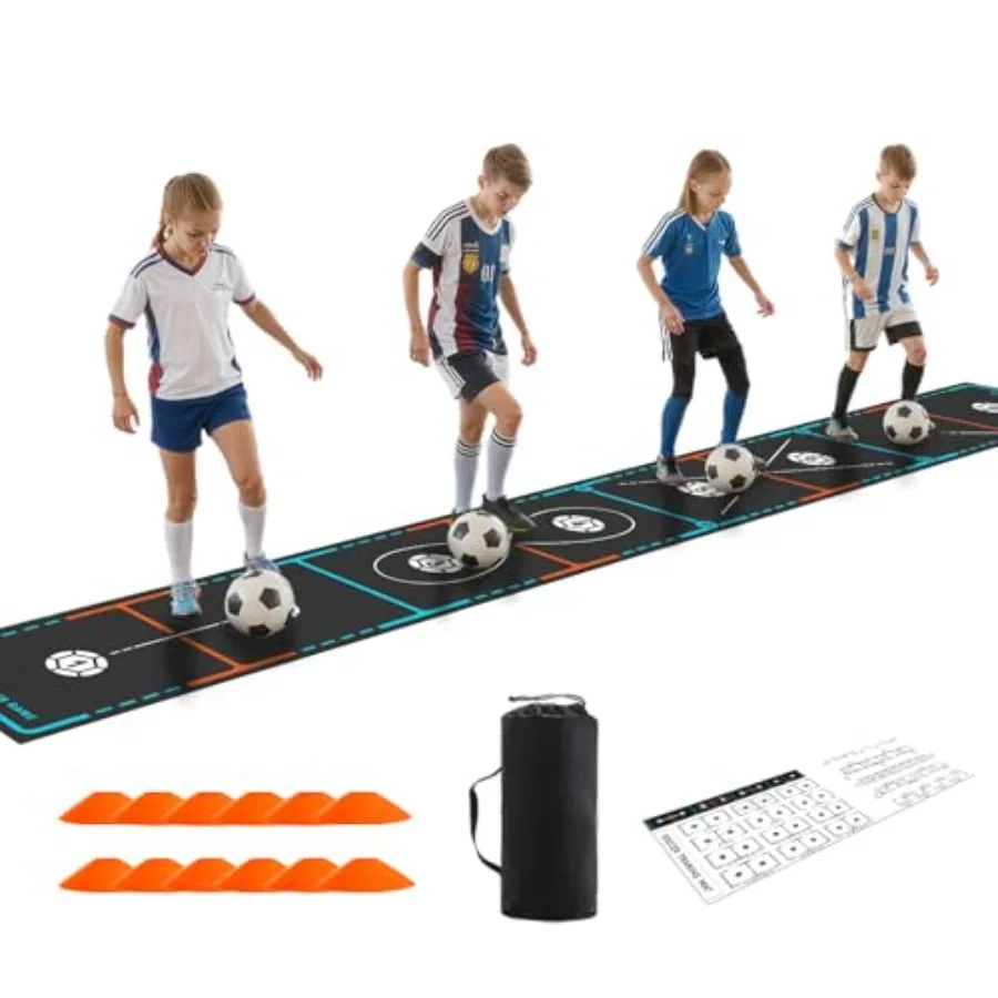 

Soccer Training Mat with Integrated Ladder and Cones 4-in-1 Football Footwork Agility Trainer for Team Practice Non-Slip Speed