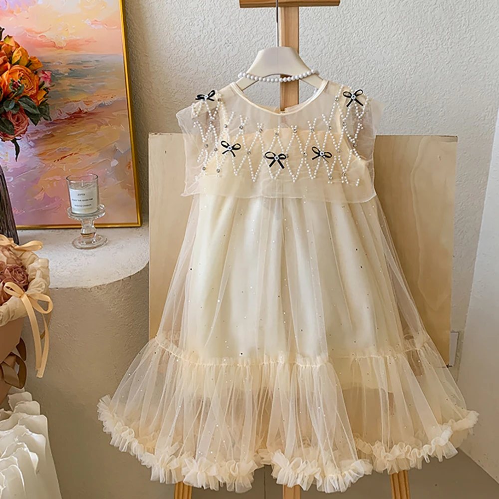 

Girls Elegant Dresses French-style Dress With Heavy Beading First Birthday Party Gifts Performance Junior Costumes Prom Clothing
