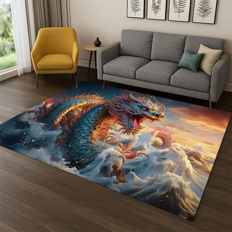Chinese Dreamy Dragon Loong Cartoon Carpet Rug for Bedroom Living Room Sofa Playroom Doormat Home Decor,Kid Area Rug Non-slip
