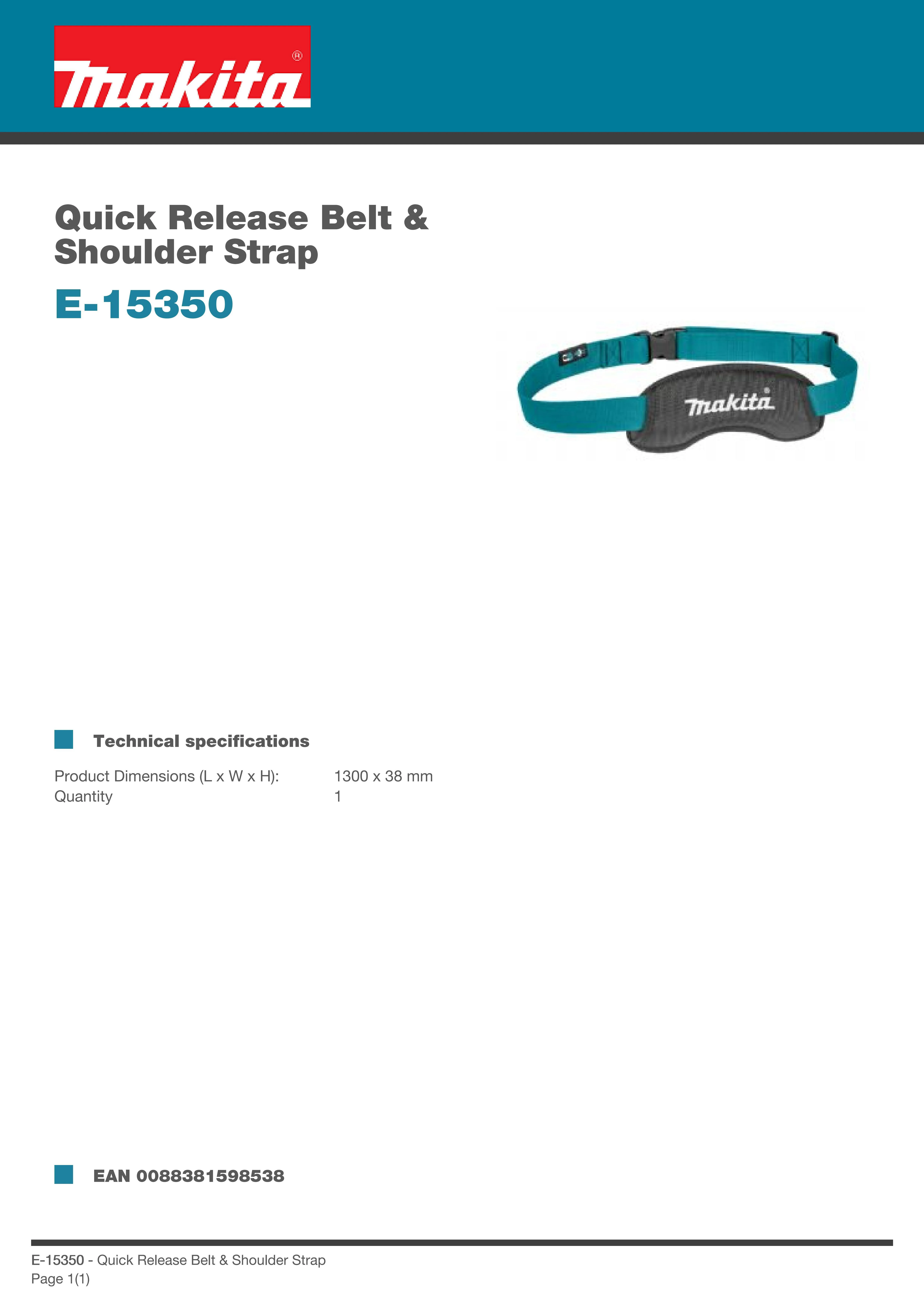 Makita E-15350 Quick Release Belt & Shoulder Strap Power Tool Accessories)