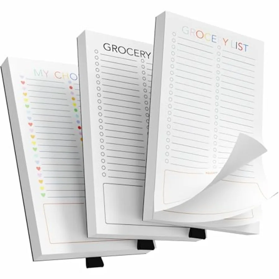 Magnetic Grocery List Pad for Fridge, 3 Pack Shopping List Notepad with Full Back Magnet and Pen Holder, 180 Sheets To Do List