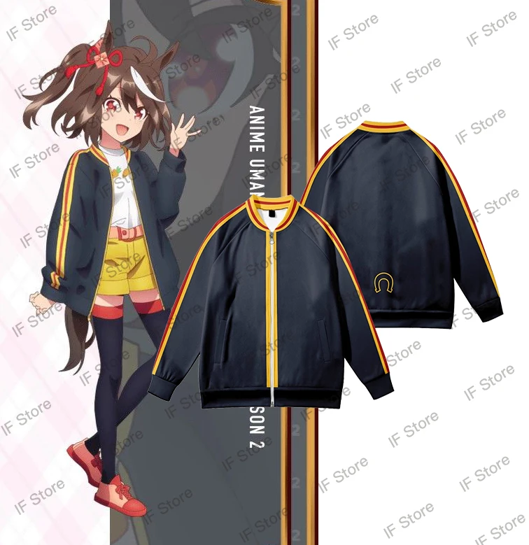Uma Musume Pretty Derby Machico Kitasan Black3D Jacke Jungen Mädchen Y2K Mann Frauen Harajuku Kapuzenjacke mit Reißverschluss Lässiger Windbreaker mit Reißverschluss