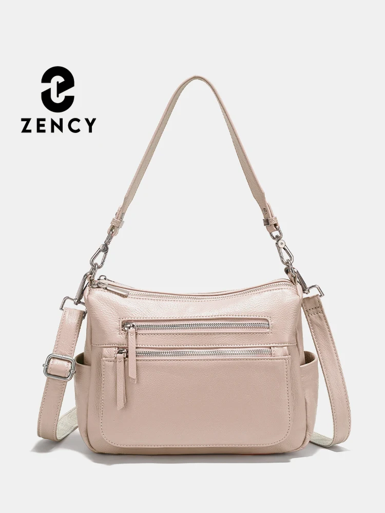 

Женская сумка через плечо Zency из натуральной кожи, мягкая кожаная сумка через плечо, большая вместимость, двойные карманы на молнии, простой модный дизайн