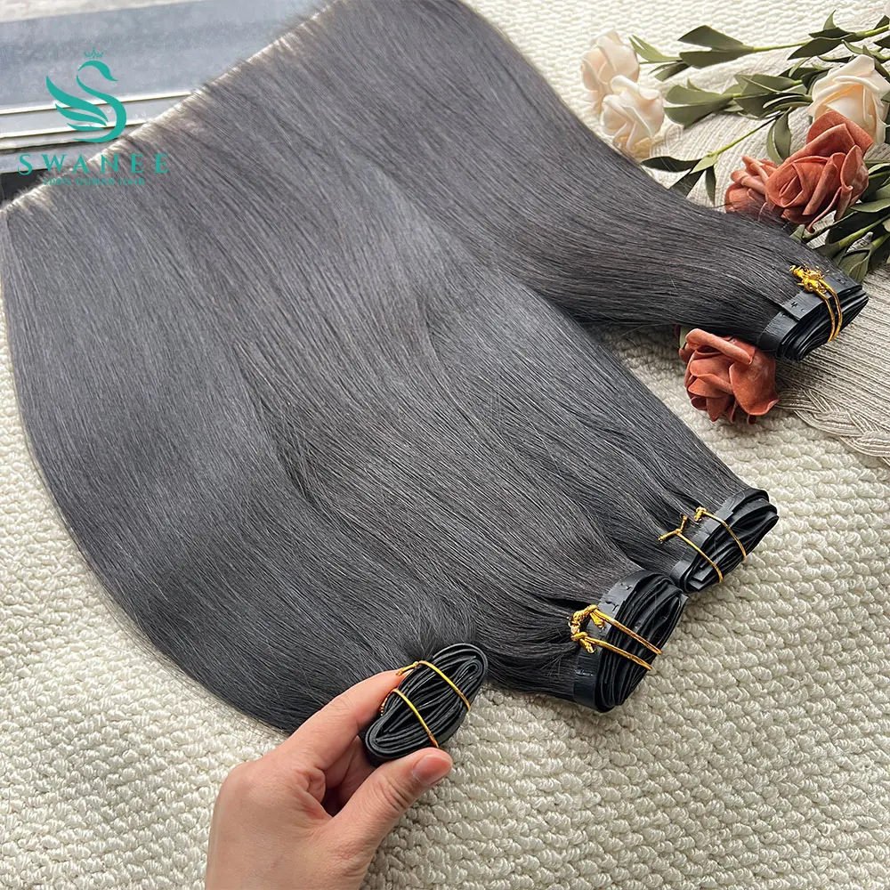 Rohes, unbehandeltes Clip-In-Haarverlängerungssystem, 100 % Echthaar, Natur Schwarz, 100 Gramm, 7 Teile, Clip-On-Haarteil, Ganzkopf, 16-30 Zoll – Detail 11