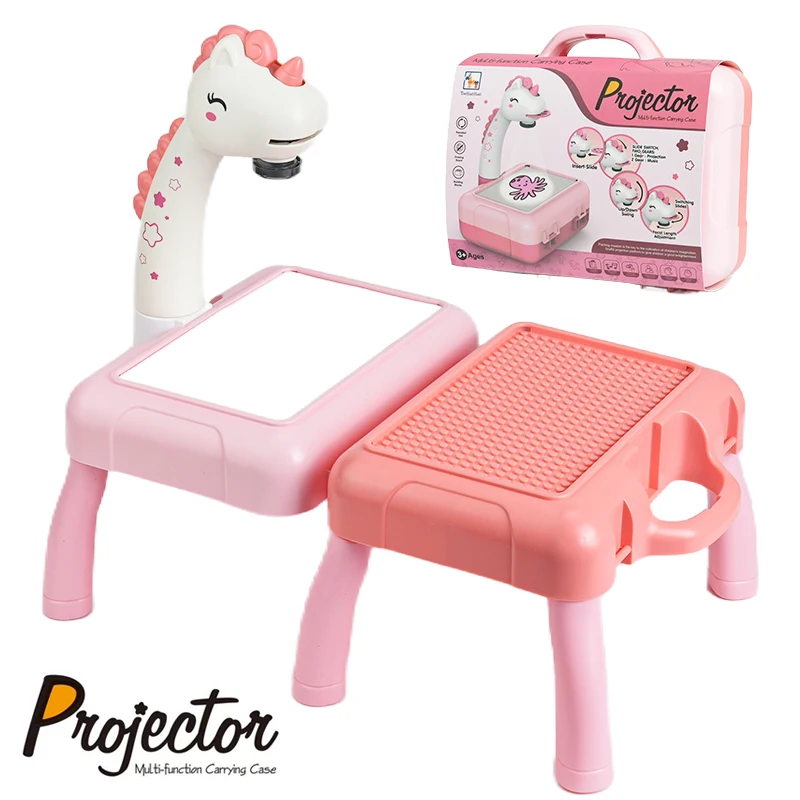 Giraffe kinderprojector tekentafel, multifunctioneel educatief tekenspeelgoed voor kinderen met draagbare koffer, ideaal verjaardagscadeau
