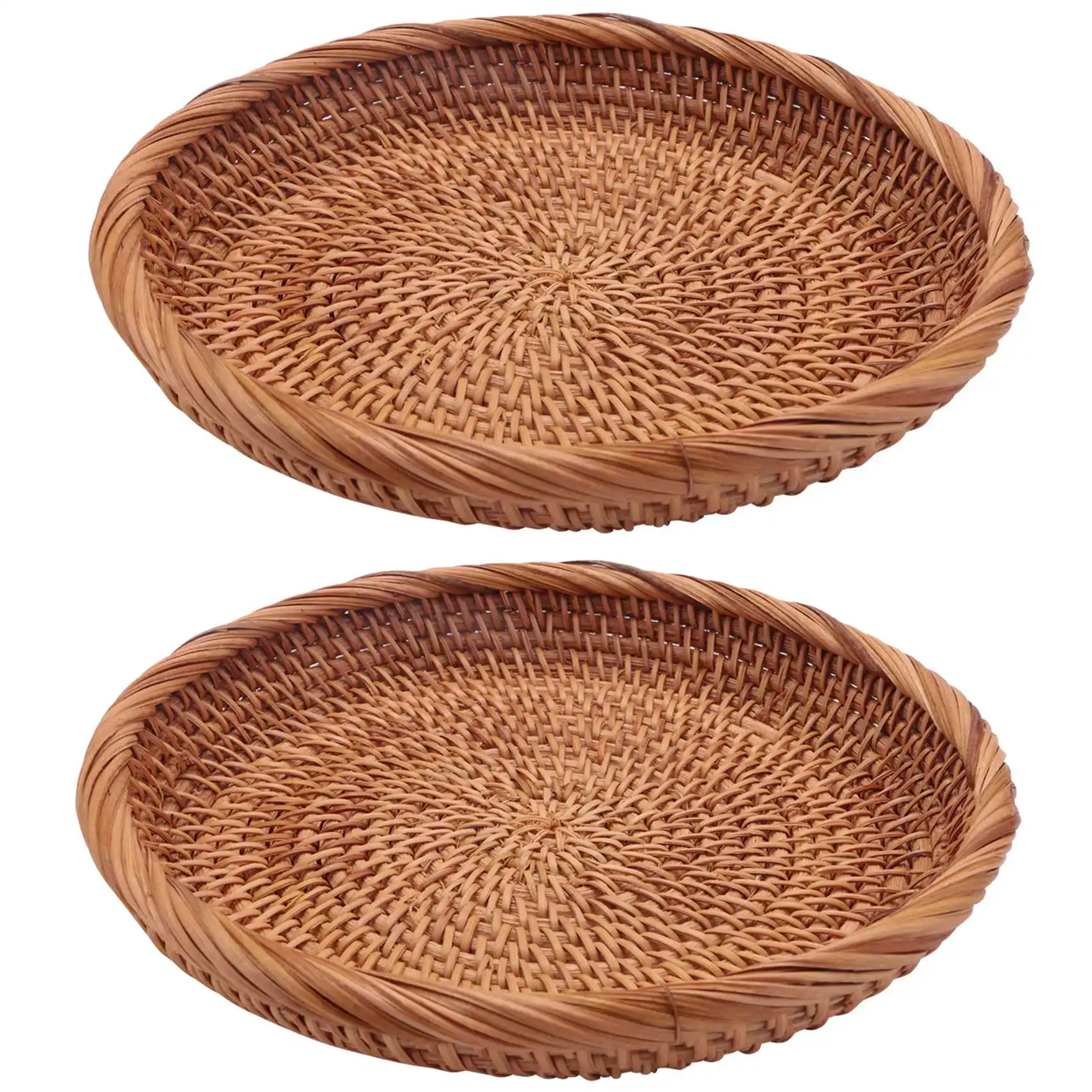 2 Pack Rattan Woven Storage Basket,Bread Basket Display Basket Fruit Candy Cake Tray,for Keys,Wallet,Cell Phone(7.5Inch)