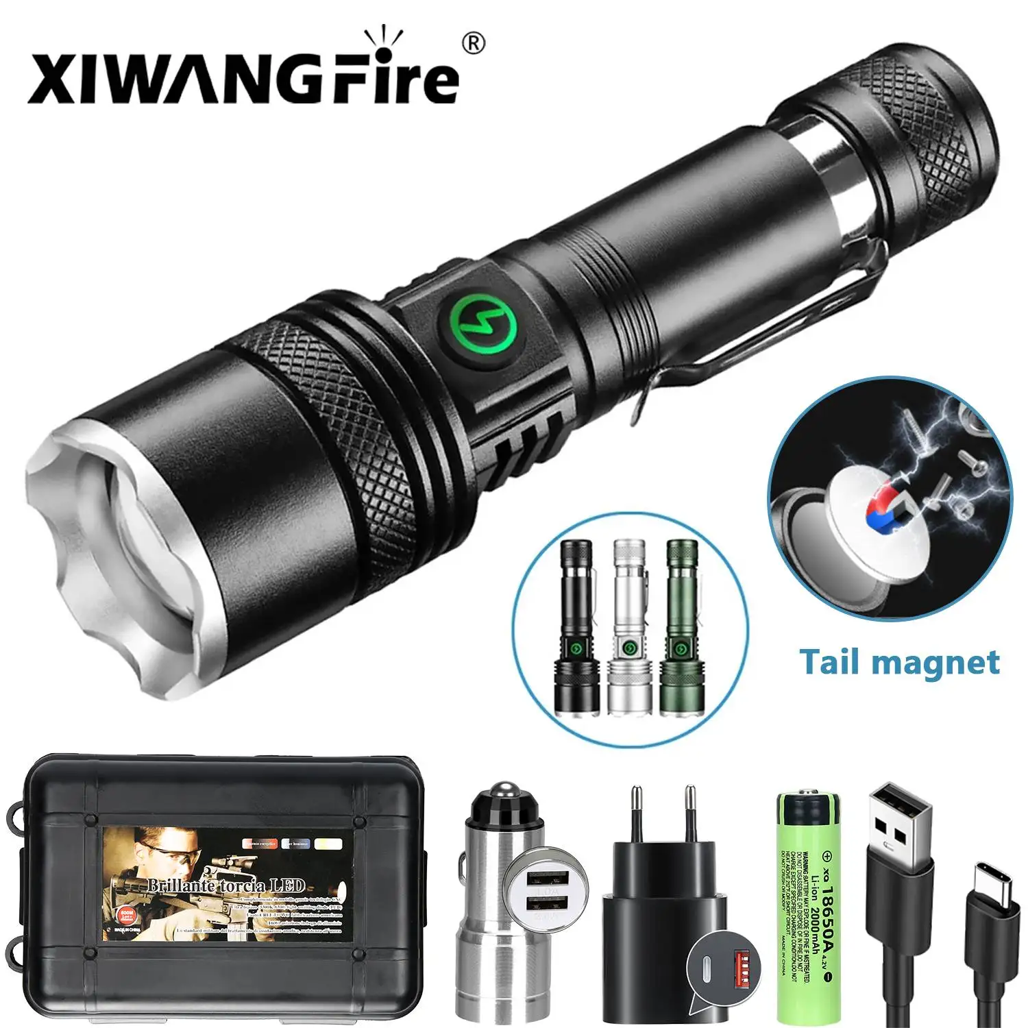 XIWANGFIRE Super Bright Flashlight Telescopic Zoom 3000LM Flashlight Waterproof Handheld Flash Working Emergency Camping Lantern