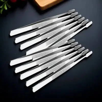 

10Pcs Stainless Steel Tweezers Ergonomic Design Long Tip for Philately Stamp Collecting Craft Beads Jewelry Eyelash Applicator