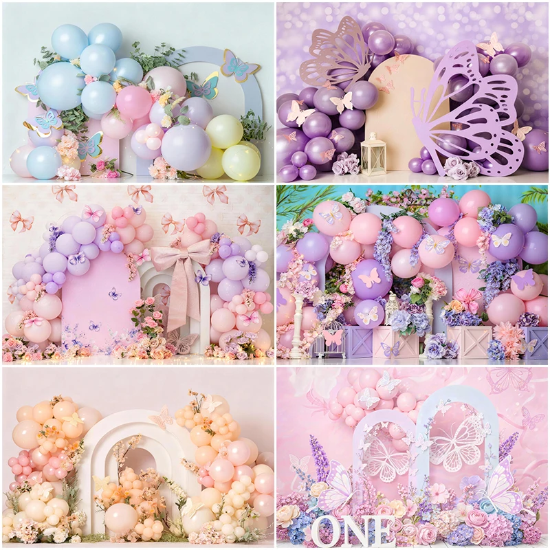 

LS Floral Blooming Backgrounds Cake Smash Kids Adult Photography Props Child Baby Butterfly Balloons Decors Photo Backdrops