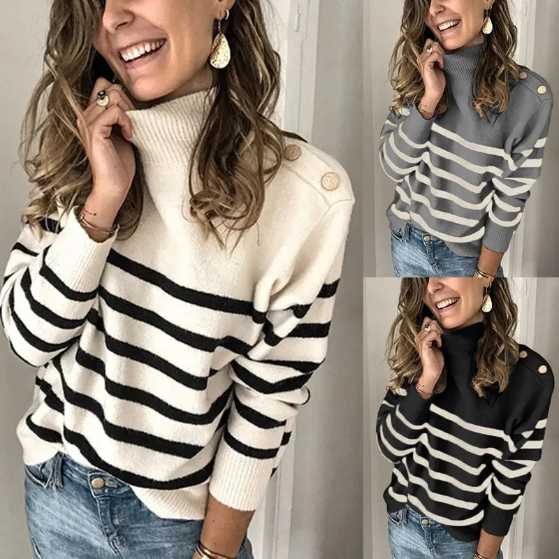 

Women's Winter Sweater 2023 Street Sle Long Sve Knitted High Collar Thermal Cotton Blend Fce Ladies irt Knitwear