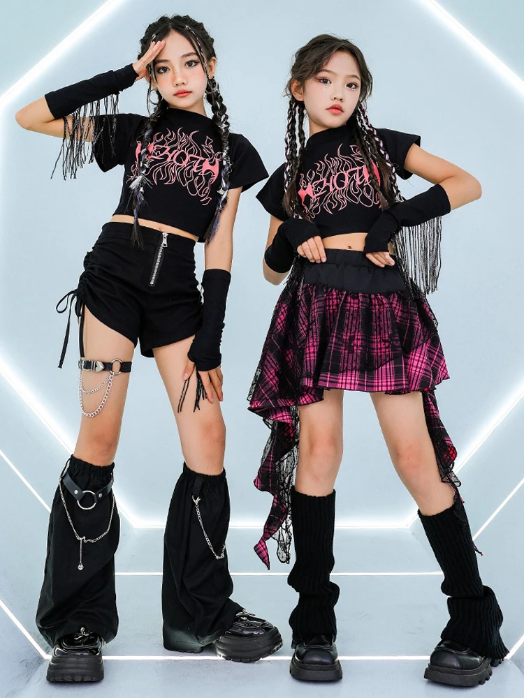 

Fashion Girls Jazz Dance Costume Summer Black Crop Tops Performance Suit Kids Hiphop Competition Clothing Stage Outfits BL13277
