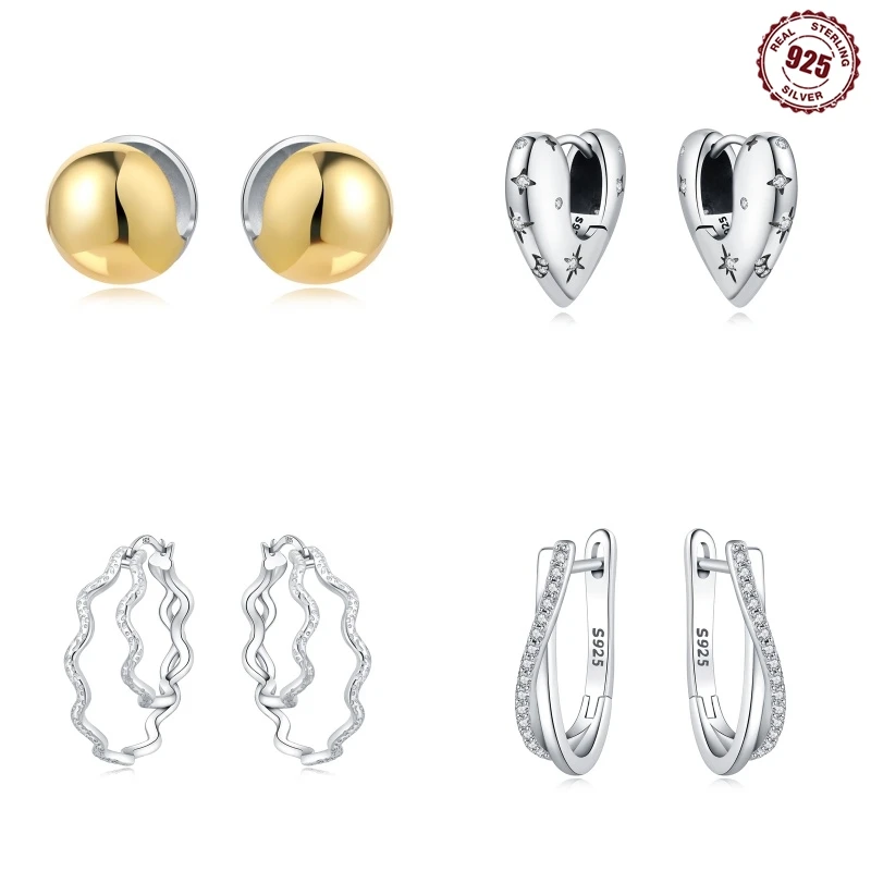 

925 Sterling Silver Hoop Earrings Simple Silver Heart Shape Earrings For Women Engagement Wedding Party Birthday Jewelry Gift