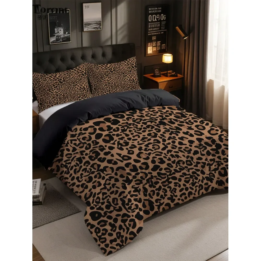 

Leopard Print Bedding Set 1 Duvet Cover 2 Pillowcases, Without Filler, Realistic Brown And Black Leopard Pattern, Soft And Skin