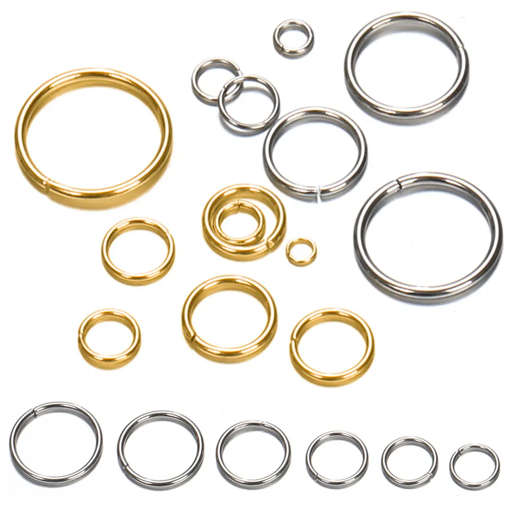200-100 Stück goldfarbene Edelstahl-Spaltringe 4–10 mm offene Biegeringe Verbinder für Schmuckherstellung DIY-Komponenten