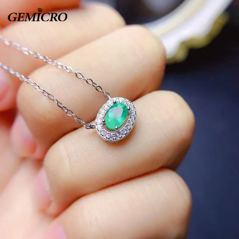 Super Natural Emerald Charm Elegant Pendant Necklace for Women Lady with Solid Sterling 925 Silver for Daily Wear Jewelry, 4*6mm