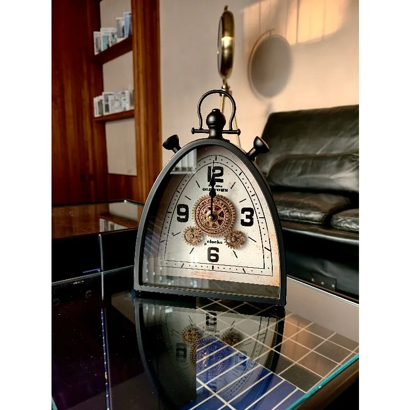American Retro Luxury Table Clock Art Creative Desktop Ornament Home Living Room Decor Desk Clock