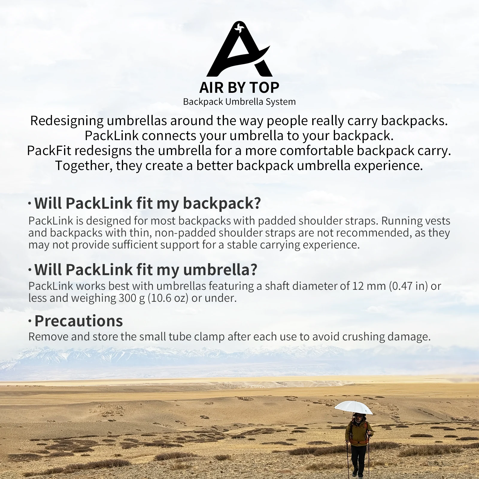 Clip para Paraguas de Mochila AIR BY TOP, Manos Libres, Ligero, para Senderismo al Aire Libre, Dispositivo Fijo para Sujetar Paraguas, para Facilitar el Trekking