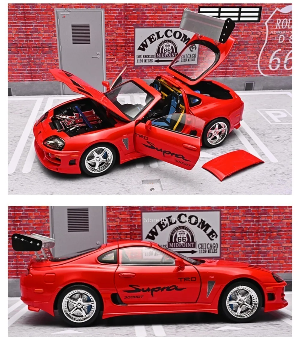 1:24 Scale Supra A80 911 GT3RS Supercar Model Toy Alloy Diecast Shock Absorption Doors Opened Sound Light Collection Sports Cars
