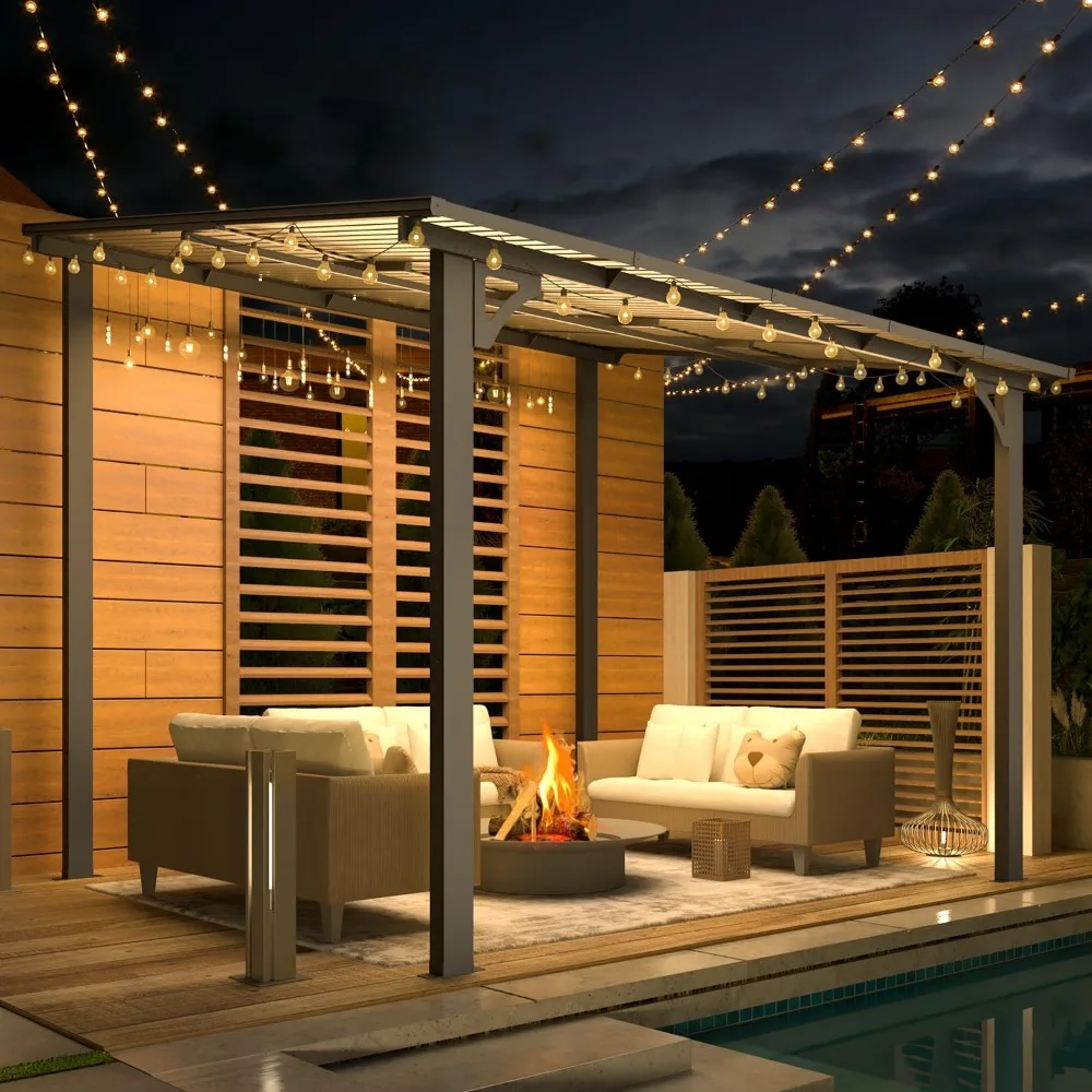 

10' x 8' Gazebo for Patio, Small Wall-Mounted Lean to Gazebo Pergola with Roof (80 Sq.Ft Shaded) on Clearance, Hard Top Heavy D