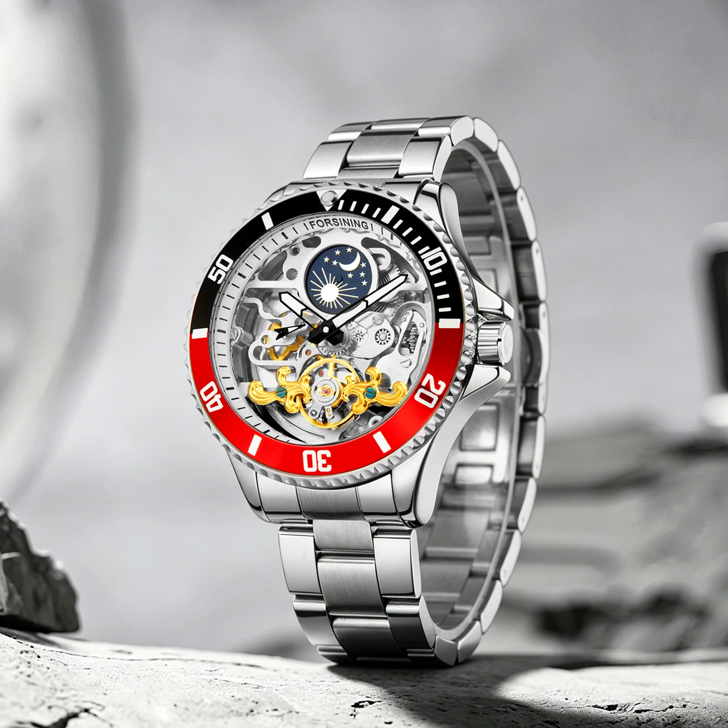 Forsining Business Mechanical Watch for Men Tourbillon Skeleton Automatic Mens Watches Top Brand Luxury Stainless Steel Strap