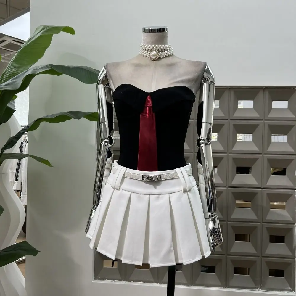 

Spicy Girl Style Necktie Strapless Sliming Vest Sleeveless Slim Fit Women Corset Streetwear Tank Crop Tube Tops Ladies